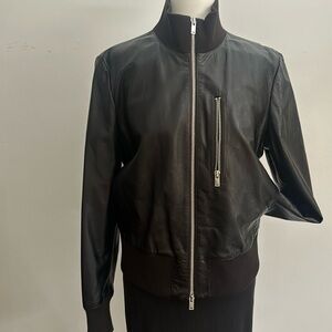 Theory leather jacket with zipper pocket on front look at videos. Great jkt ❤️